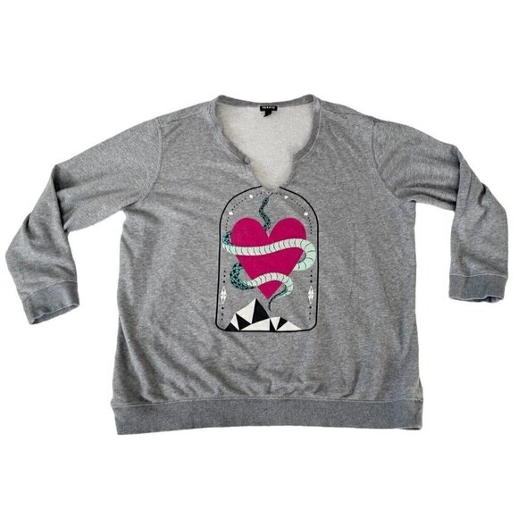 Torrid Womens Size 1 or 1X Snake Heart Grey Terry Split Neck Sweatshirt - Picture 8 of 8